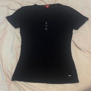 Guess Black Short-Sleeve Henley Tee